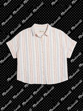 ​Madewell Central Shirt in Textured Stripe  | Blue & Orange Vertical Stripes